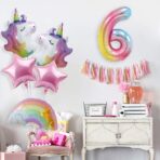 Balon din Folie Metalizata Gradient Embo, Figurina Cifra, Tema Aniversare 100 cm, Ambalaj Individual, Pai inclus, Umflare cu Aer sau Heliu, Multicolor, Cifra 6 - imagine 5