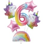 Balon din Folie Metalizata Gradient Embo, Figurina Cifra, Tema Aniversare 100 cm, Ambalaj Individual, Pai inclus, Umflare cu Aer sau Heliu, Multicolor, Cifra 6 - imagine 6
