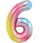 Balon din Folie Metalizata Gradient Embo, Figurina Cifra, Tema Aniversare 100 cm, Ambalaj Individual, Pai inclus, Umflare cu Aer sau Heliu, Multicolor, Cifra 6 - imagine 7
