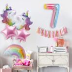 Balon din Folie Metalizata Gradient Embo, Figurina Cifra, Tema Aniversare 100 cm, Ambalaj Individual, Pai inclus, Umflare cu Aer sau Heliu, Multicolor, Cifra 7 - imagine 2