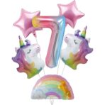 Balon din Folie Metalizata Gradient Embo, Figurina Cifra, Tema Aniversare 100 cm, Ambalaj Individual, Pai inclus, Umflare cu Aer sau Heliu, Multicolor, Cifra 7 - imagine 3