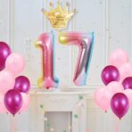 Balon din Folie Metalizata Gradient Embo, Figurina Cifra, Tema Aniversare 100 cm, Ambalaj Individual, Pai inclus, Umflare cu Aer sau Heliu, Multicolor, Cifra 7 - imagine 4