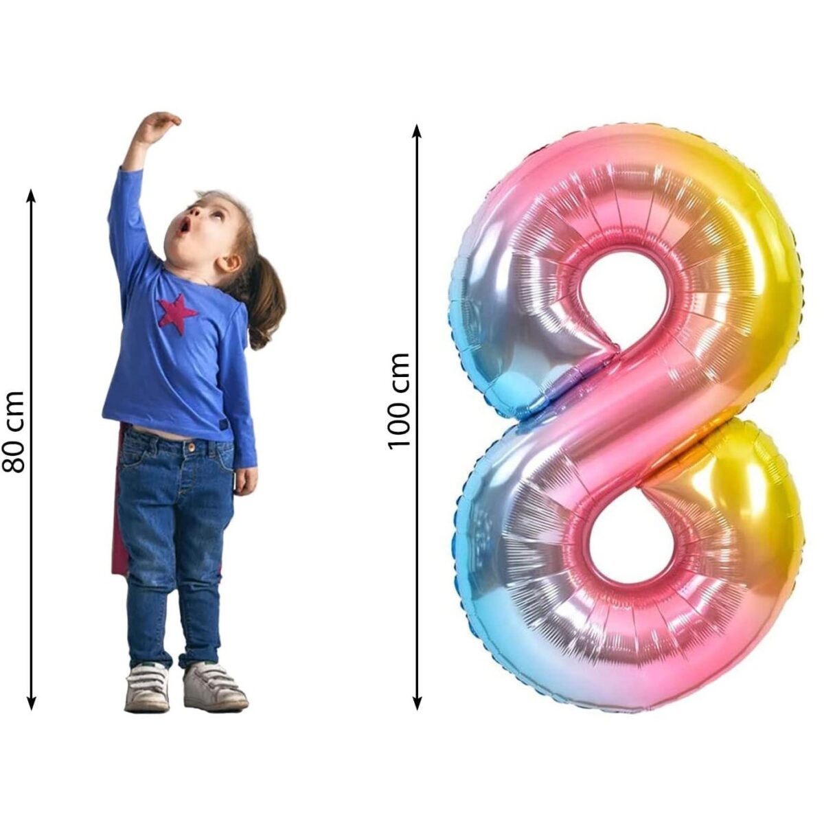 Balon din Folie Metalizata Gradient Embo, Figurina Cifra, Tema Aniversare 100 cm, Ambalaj Individual, Pai inclus, Umflare cu Aer sau Heliu, Multicolor, Cifra 8 - imagine 2
