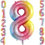 Balon din Folie Metalizata Gradient Embo, Figurina Cifra, Tema Aniversare 100 cm, Ambalaj Individual, Pai inclus, Umflare cu Aer sau Heliu, Multicolor, Cifra 8 - imagine 6