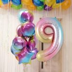 Balon din Folie Metalizata Gradient Embo, Figurina Cifra, Tema Aniversare 100 cm, Ambalaj Individual, Pai inclus, Umflare cu Aer sau Heliu, Multicolor, Cifra 9 - imagine 3