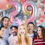 Balon din Folie Metalizata Gradient Embo, Figurina Cifra, Tema Aniversare 100 cm, Ambalaj Individual, Pai inclus, Umflare cu Aer sau Heliu, Multicolor, Cifra 9 - imagine 5