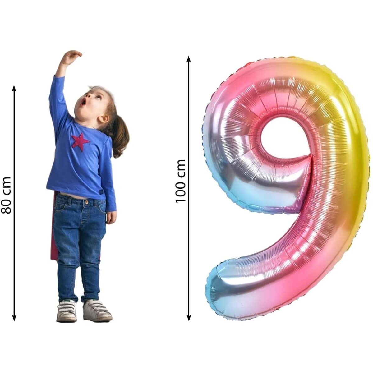 Balon din Folie Metalizata Gradient Embo, Figurina Cifra, Tema Aniversare 100 cm, Ambalaj Individual, Pai inclus, Umflare cu Aer sau Heliu, Multicolor, Cifra 9 - imagine 7