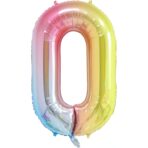 Balon din Folie Metalizata Gradient Embo, Figurina Cifra, Tema Aniversare 100 cm, Ambalaj Individual, Pai inclus, Umflare cu Aer sau Heliu, Multicolor, Cifra 0