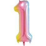 Balon din Folie Metalizata Gradient Embo, Figurina Cifra, Tema Aniversare 100 cm, Ambalaj Individual, Pai inclus, Umflare cu Aer sau Heliu, Multicolor, Cifra 1