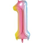 Balon din Folie Metalizata Gradient Embo, Figurina Cifra, Tema Aniversare 100 cm, Ambalaj Individual, Pai inclus, Umflare cu Aer sau Heliu, Multicolor, Cifra 1