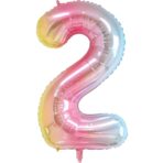 Balon din Folie Metalizata Gradient Embo, Figurina Cifra, Tema Aniversare 100 cm, Ambalaj Individual, Pai inclus, Umflare cu Aer sau Heliu, Multicolor, Cifra 2