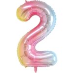 Balon din Folie Metalizata Gradient Embo, Figurina Cifra, Tema Aniversare 100 cm, Ambalaj Individual, Pai inclus, Umflare cu Aer sau Heliu, Multicolor, Cifra 2