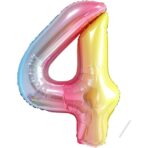 Balon din Folie Metalizata Gradient Embo, Figurina Cifra, Tema Aniversare 100 cm, Ambalaj Individual, Pai inclus, Umflare cu Aer sau Heliu, Multicolor, Cifra 4