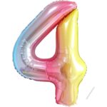 Balon din Folie Metalizata Gradient Embo, Figurina Cifra, Tema Aniversare 100 cm, Ambalaj Individual, Pai inclus, Umflare cu Aer sau Heliu, Multicolor, Cifra 4