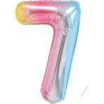 Balon din Folie Metalizata Gradient Embo, Figurina Cifra, Tema Aniversare 100 cm, Ambalaj Individual, Pai inclus, Umflare cu Aer sau Heliu, Multicolor, Cifra 7