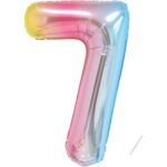 Balon din Folie Metalizata Gradient Embo, Figurina Cifra, Tema Aniversare 100 cm, Ambalaj Individual, Pai inclus, Umflare cu Aer sau Heliu, Multicolor, Cifra 7