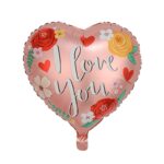 Balon din Folie Metalizata, Embo, Figurina Inimioara, Model I LOVE YOU, Tematica Iubire, 45 cm, Ambalaj Individual, Pai Inclus, Umflare cu Aer sau Heliu, Rosu Multicolor