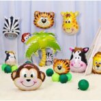 Balon din Folie Metalizata, Embo, Mini Figurine Animalute, Model Tigru, Tematica Aniversare, 38x31 cm, Ambalaj Individual, Pai Inclus, Umflare cu Aer sau Heliu, Multicolor - imagine 7