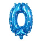 Balon din Folie Metalizata Embo, Figurina Cifra, Imprimeu Stele, Tema Aniversare 80 cm, Ambalaj Individual, Pai inclus, Umflare cu Aer sau Heliu, Albastru, Cifra 0