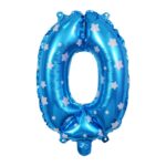 Balon din Folie Metalizata Embo, Figurina Cifra, Imprimeu Stele, Tema Aniversare 80 cm, Ambalaj Individual, Pai inclus, Umflare cu Aer sau Heliu, Albastru, Cifra 0