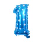 Balon din Folie Metalizata Embo, Figurina Cifra, Imprimeu Stele, Tema Aniversare 80 cm, Ambalaj Individual, Pai inclus, Umflare cu Aer sau Heliu, Albastru, Cifra 1