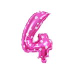 Balon din Folie Metalizata Embo, Figurina Cifra, Imprimeu Inimi, Tema Aniversare 80 cm, Ambalaj Individual, Pai inclus, Umflare cu Aer sau Heliu, Roz, Cifra 4 - imagine 5