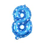 Balon din Folie Metalizata Embo, Figurina Cifra, Imprimeu Stele, Tema Aniversare 80 cm, Ambalaj Individual, Pai inclus, Umflare cu Aer sau Heliu, Albastru, Cifra 8