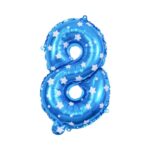 Balon din Folie Metalizata Embo, Figurina Cifra, Imprimeu Stele, Tema Aniversare 80 cm, Ambalaj Individual, Pai inclus, Umflare cu Aer sau Heliu, Albastru, Cifra 8