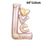 Balon din Folie Metalizata, Embo, Figurine, Model LOVE, Tematica Iubire, 110x64 cm, Ambalaj Individual, Pai Inclus, Umflare cu Aer sau Heliu, Roz Deschis - imagine 2