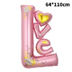 Balon din Folie Metalizata, Embo, Figurine, Model LOVE, Tematica Iubire, 110x64 cm, Ambalaj Individual, Pai Inclus, Umflare cu Aer sau Heliu, Roz - imagine 2