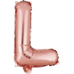 Balon Folie Metalizata Litera L, Embo, 40 cm, Umflati cu Heliu sau Aer, Ambalaj Individual, Pai inclus, Rose Gold