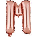 Balon Folie Metalizata Litera M, Embo, 40 cm, Umflati cu Heliu sau Aer, Ambalaj Individual, Pai inclus, Rose Gold