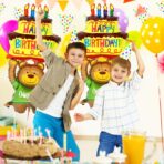 Balon din Folie Metalizata, Embo, Figurine Animalute, Model Ursulet cu Tort Aniversar, 124x65 cm, Ambalaj Individual, Pai Inclus, Umflare cu Aer sau Heliu, Multicolor - imagine 2