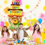 Balon din Folie Metalizata, Embo, Figurine Animalute, Model Ursulet cu Tort Aniversar, 124x65 cm, Ambalaj Individual, Pai Inclus, Umflare cu Aer sau Heliu, Multicolor - imagine 3