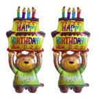 Balon din Folie Metalizata, Embo, Figurine Animalute, Model Ursulet cu Tort Aniversar, 124x65 cm, Ambalaj Individual, Pai Inclus, Umflare cu Aer sau Heliu, Multicolor - imagine 7