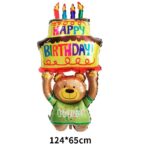 Balon din Folie Metalizata, Embo, Figurine Animalute, Model Ursulet cu Tort Aniversar, 124x65 cm, Ambalaj Individual, Pai Inclus, Umflare cu Aer sau Heliu, Multicolor - imagine 12