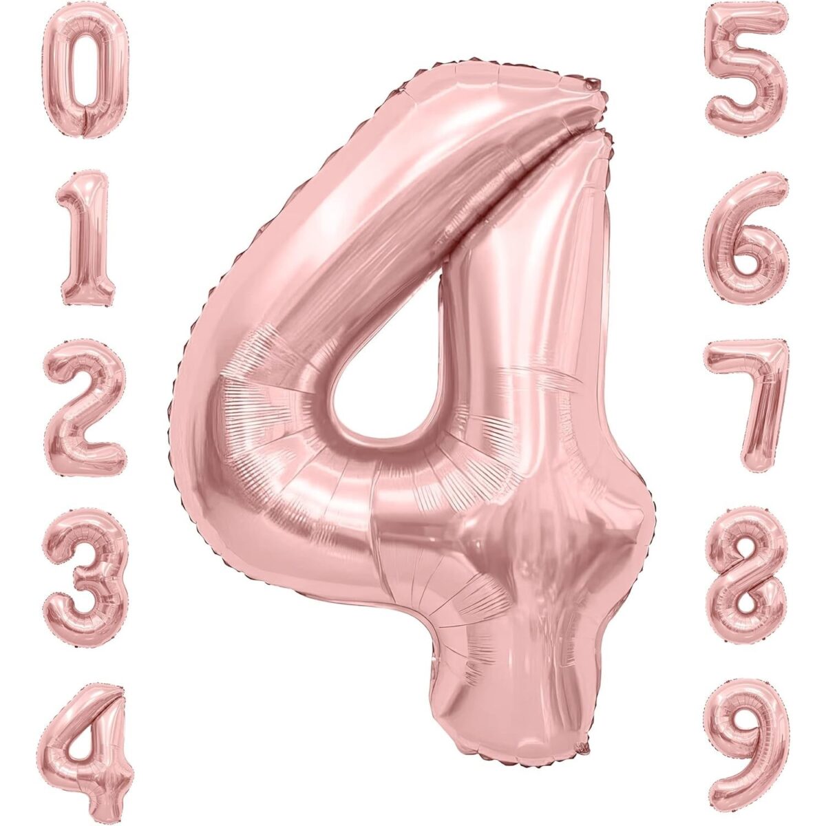 Balon din Folie Metalizata Embo, Figurina Cifra, Tema Aniversare 100 cm, Ambalaj Individual, Pai inclus, Umflare cu Aer sau Heliu, Coral, Rose, Cifra 4 - imagine 4