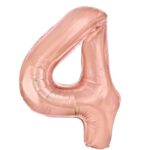 Balon din Folie Metalizata Embo, Figurina Cifra, Tema Aniversare 100 cm, Ambalaj Individual, Pai inclus, Umflare cu Aer sau Heliu, Coral, Rose, Cifra 4