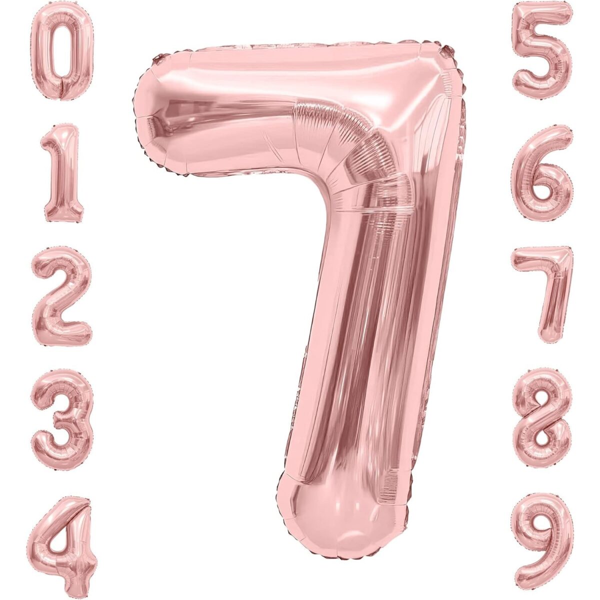 Balon din Folie Metalizata Embo, Figurina Cifra, Tema Aniversare 100 cm, Ambalaj Individual, Pai inclus, Umflare cu Aer sau Heliu, Coral, Rose, Cifra 7 - imagine 4