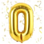 Balon din Folie Embo, Cifra 0, 81 cm, Pentru Aer sau Heliu, Bulk, Auriu - imagine 2