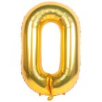 Balon din Folie Embo, Cifra 0, 81 cm, Pentru Aer sau Heliu, Bulk, Auriu