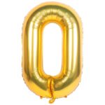 Balon din Folie Embo, Cifra 0, 81 cm, Pentru Aer sau Heliu, Bulk, Auriu