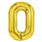 Balon din Folie Metalizata Embo, Figurina Cifra, Tema Aniversare 40 cm, Ambalaj Individual, Pai inclus, Umflare cu Aer sau Heliu, Auriu, Cifra 0