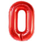 Balon din Folie Metalizata Embo, Figurina Cifra, Tema Aniversare 40 cm, Ambalaj Individual, Pai inclus, Umflare cu Aer sau Heliu, Rosu, Cifra 0