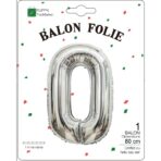 Balon din Folie Metalizata, Embo, Figurina Cifra, Tema Aniversare 80 cm, Ambalaj Individual, Pai inclus, Umflare cu Aer sau Heliu, Argintiu, Cifra 0 - imagine 2