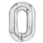 Balon din Folie Metalizata, Embo, Figurina Cifra, Tema Aniversare 80 cm, Ambalaj Individual, Pai inclus, Umflare cu Aer sau Heliu, Argintiu, Cifra 0