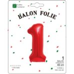 Balon din Folie Metalizata Embo, Figurina Cifra, Tema Aniversare 40 cm, Ambalaj Individual, Pai inclus, Umflare cu Aer sau Heliu, Rosu, Cifra 1 - imagine 2