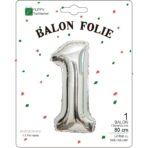 Balon din Folie Metalizata, Embo, Figurina Cifra, Tema Aniversare 80 cm, Ambalaj Individual, Pai inclus, Umflare cu Aer sau Heliu, Argintiu, Cifra 1 - imagine 2
