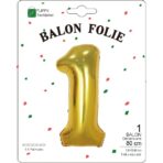 Balon din Folie Metalizata Embo, Figurina Cifra, Tema Aniversare 80 cm, Ambalaj Individual, Pai inclus, Umflare cu Aer sau Heliu, Auriu, Cifra 1 - imagine 2