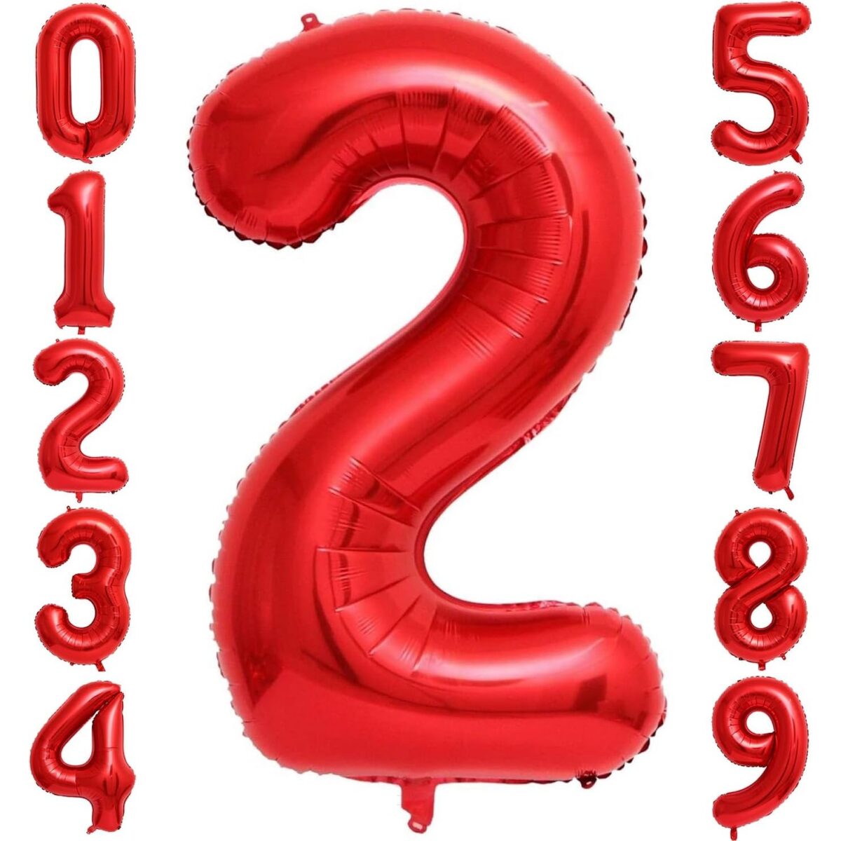 Balon din Folie Metalizata Embo, Figurina Cifra, Tema Aniversare 40 cm, Ambalaj Individual, Pai inclus, Umflare cu Aer sau Heliu, Rosu, Cifra 2 - imagine 4